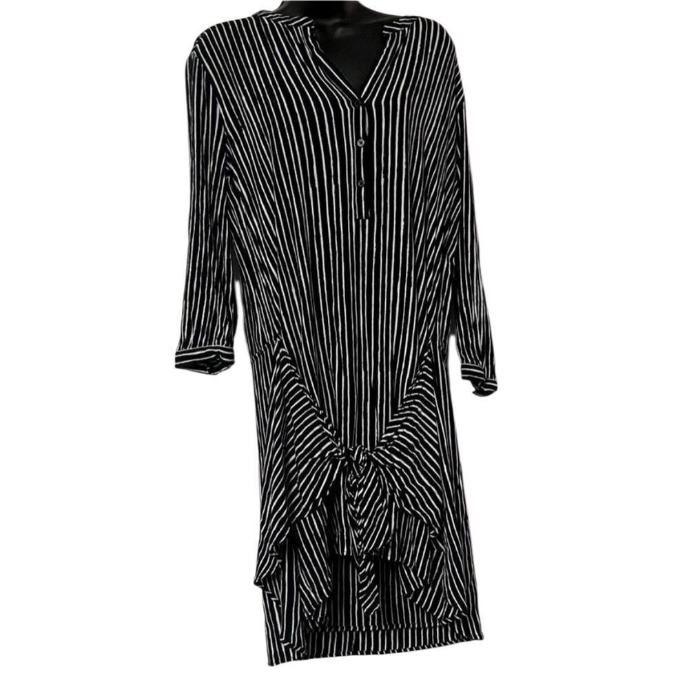 Gap Indigo Midnight Blue White Stripe Waist Tie 3/4 Sleeve Mini Shirt Dress S